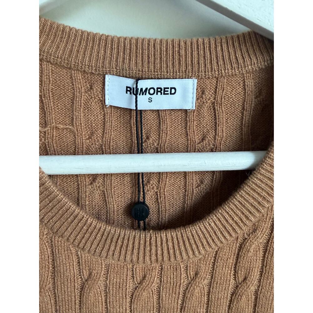 Rumored Wool/Cashmere Blend Crew Neck Cable Knit Polo Club Sweater Camel S NWT - Picture 5 of 10